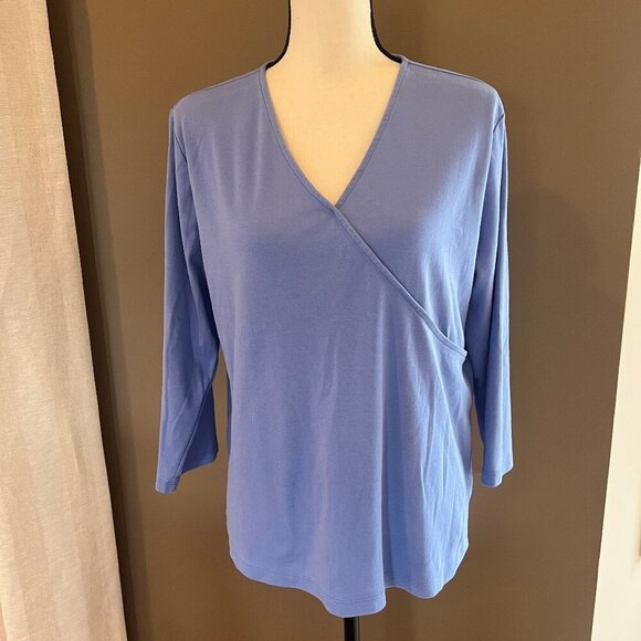 Lands' End Tops - Lands' End 3/4 Sleeve Purple V-neck cotton blend top, Size XL